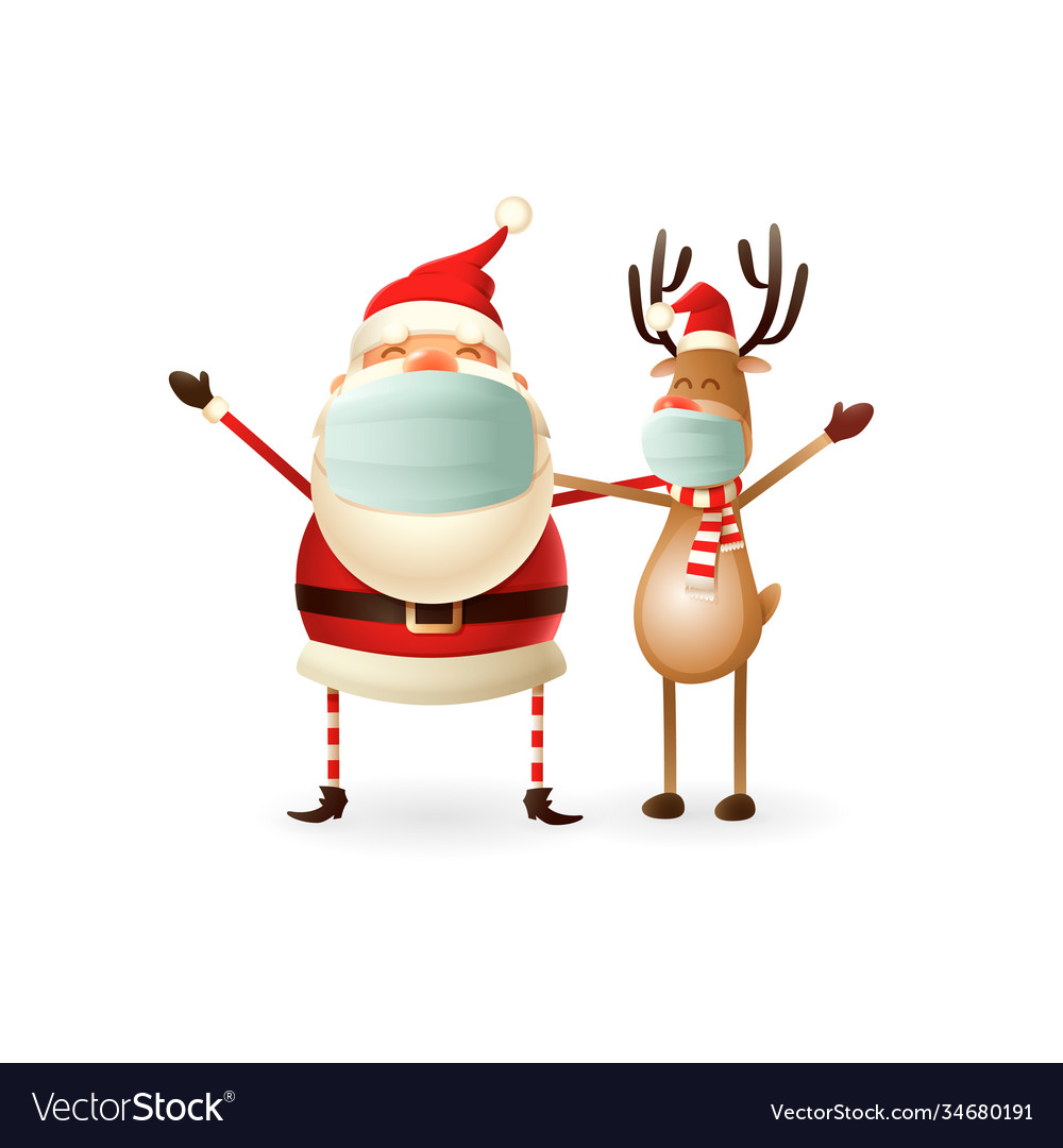 Santa Claus And Reindeer With Antivirus Masks Vector Image Santa Claus And Reindeer With Antivirus Masks Vector Image