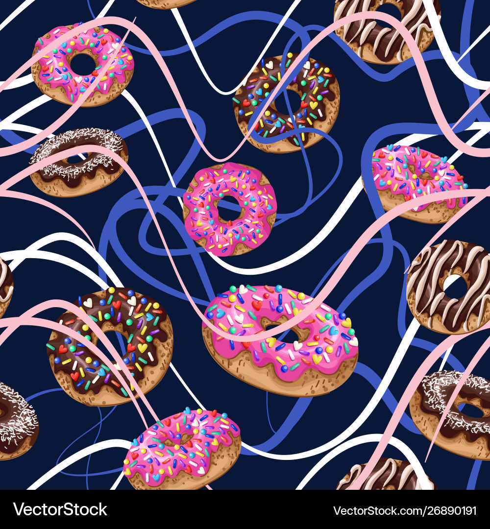 Seamless pattern with yummy donuts Royalty Free Vector Image