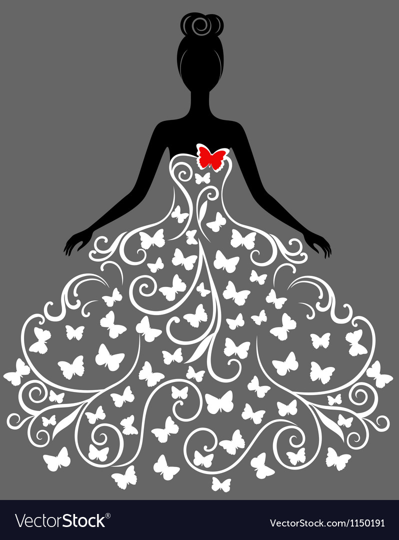 Silhouette Of Young Woman In Dress Royalty Free Vector Image.