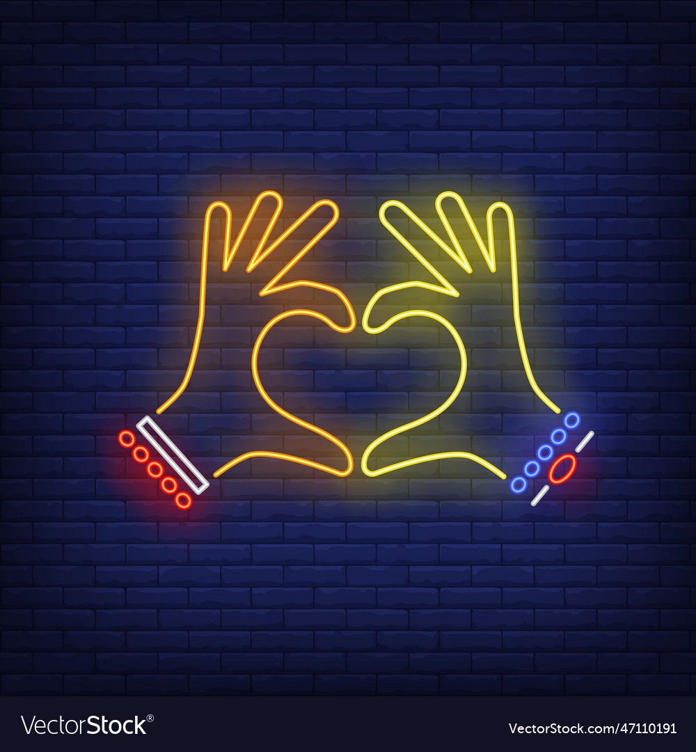 Woman hands showing heart gesture neon sign Vector Image