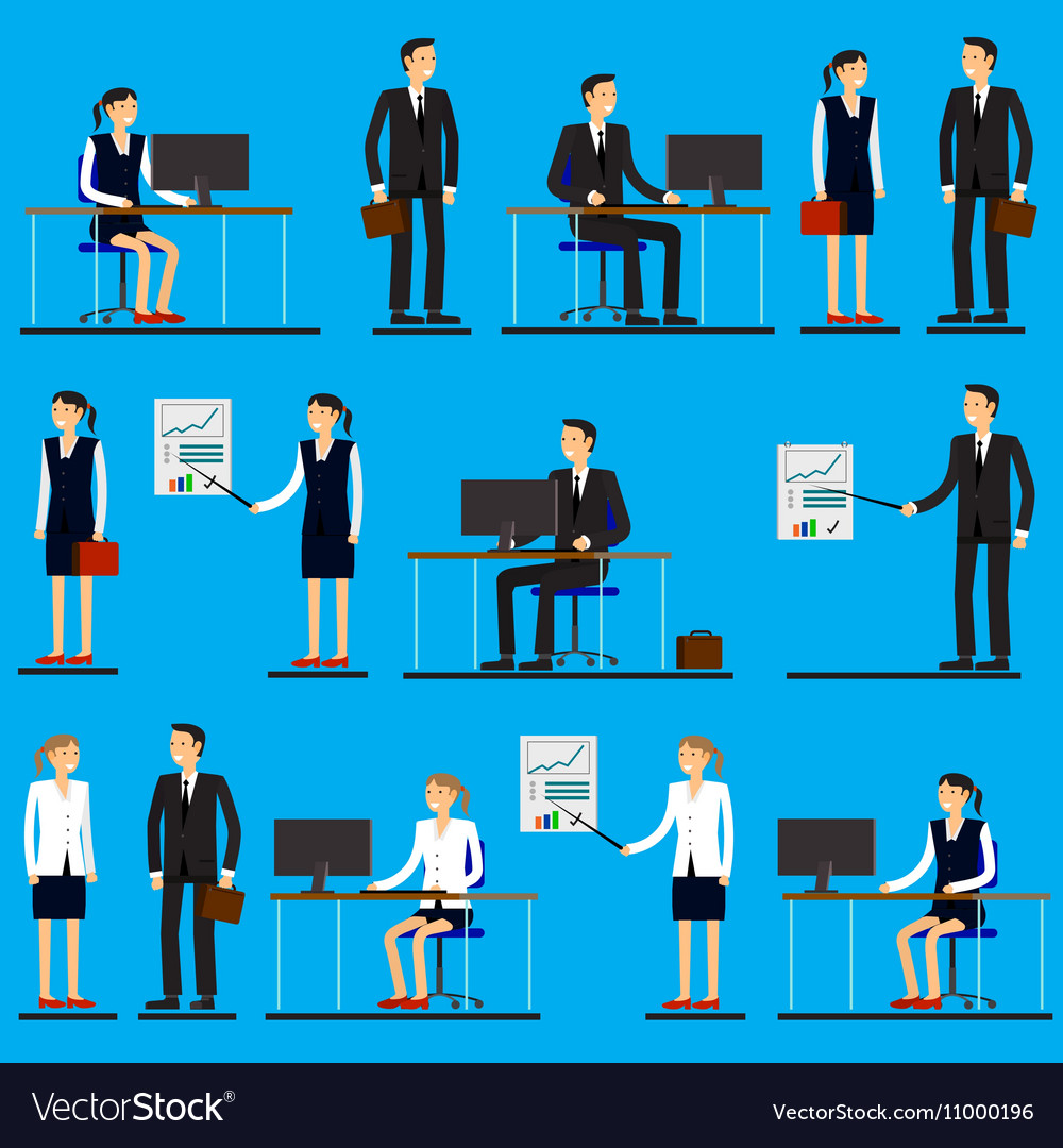 Cool flat design corporate business people line-up