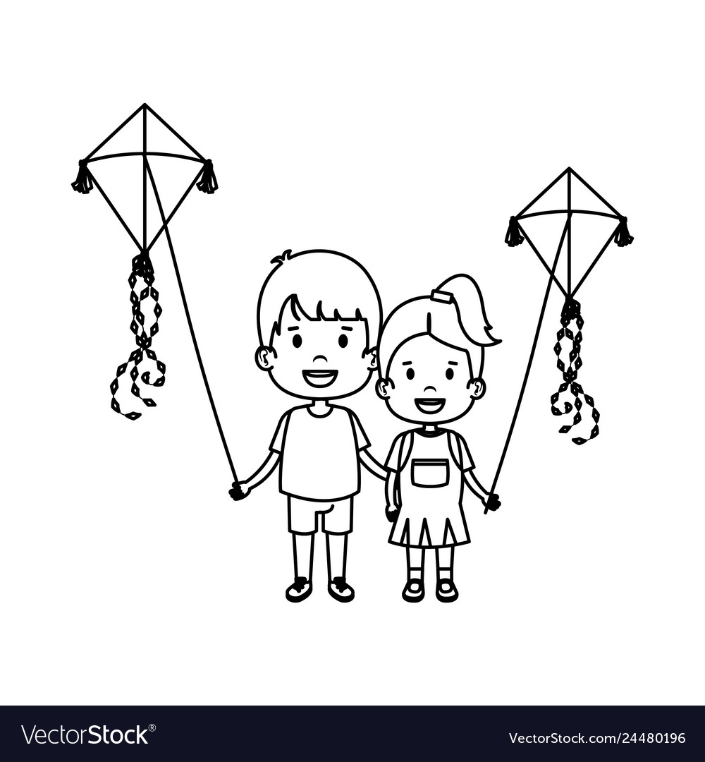 Kids couple with kite flying Royalty Free Vector Image