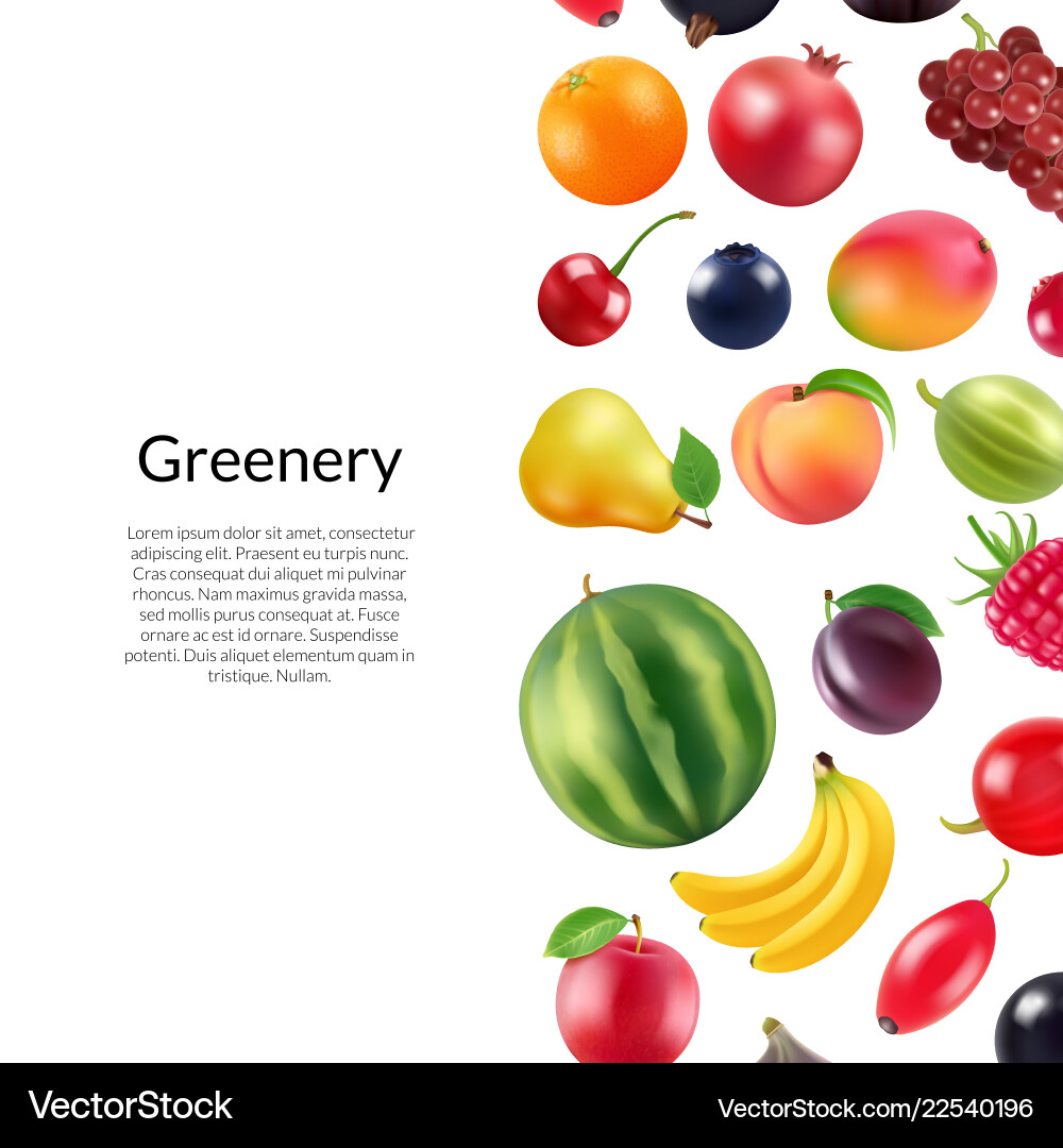 Realistic fruits and berries background Royalty Free Vector