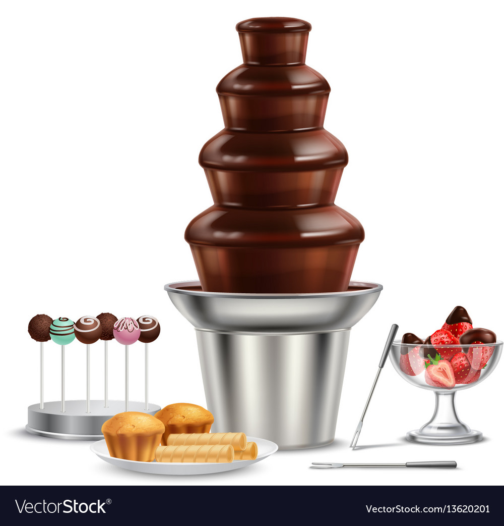 Chocolate fountain realistic composition Vector Image