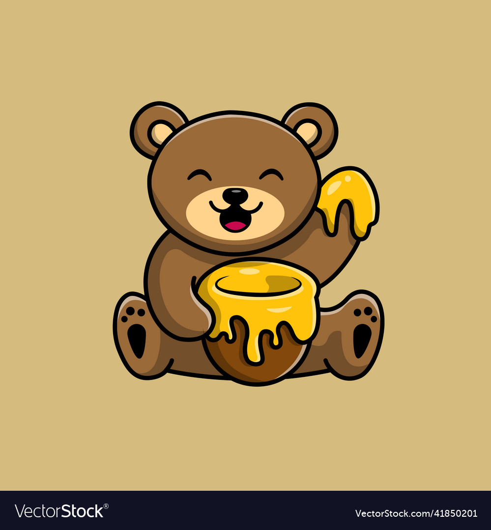 Cute teddy bear eat honey Royalty Free Vector Image