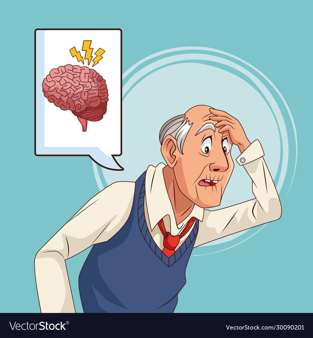 Old man patient alzheimer disease with brain Vector Image