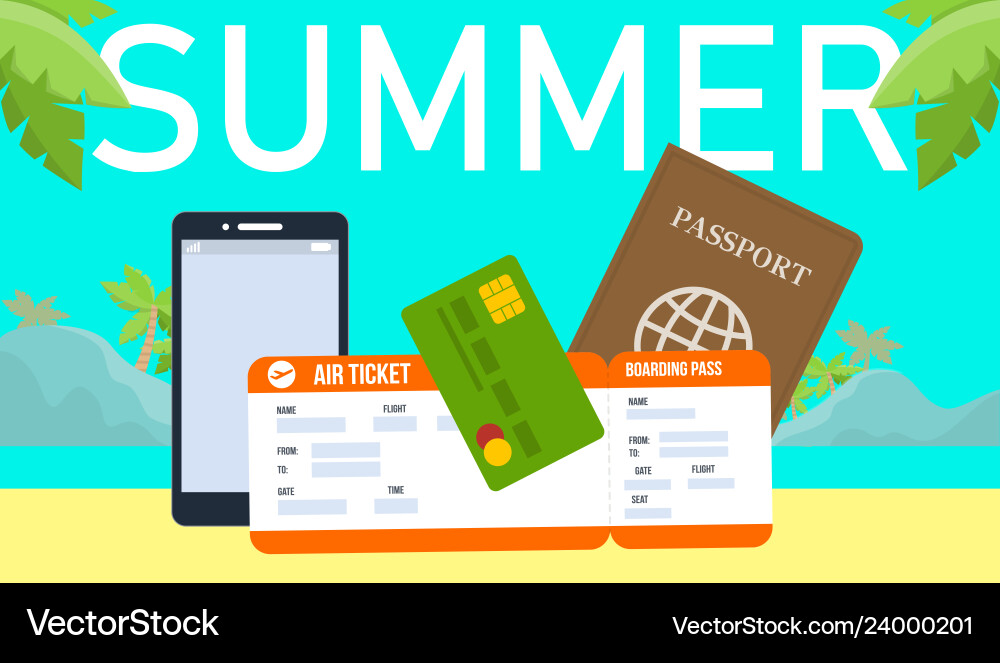 Summer Holiday Horizontal Banner With Lettering Vector Image