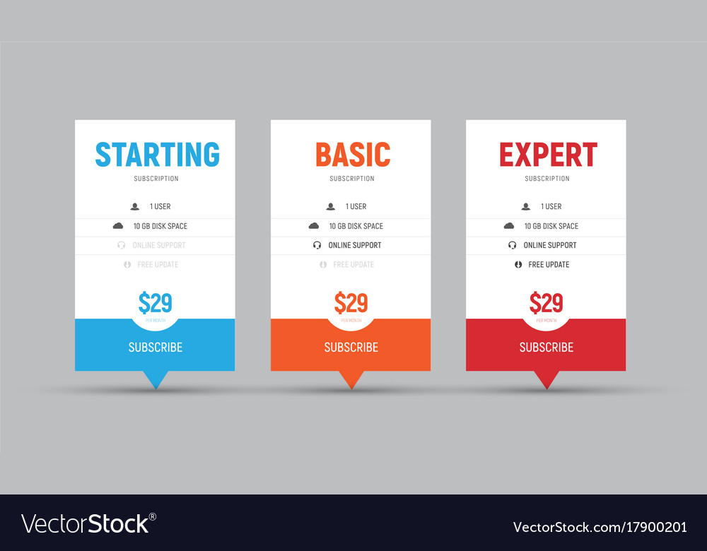 Template Of Price Tables For Arrows Royalty Free Vector