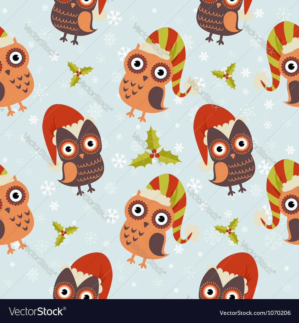 Cute christmas owl with presents seamless pattern Vector Image