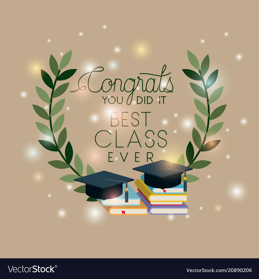 Graduation card with hat and pile books Royalty Free Vector