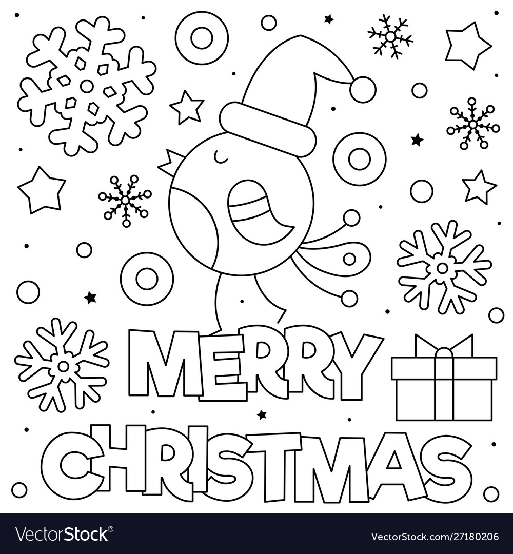 Merry christmas coloring page black and white Vector Image