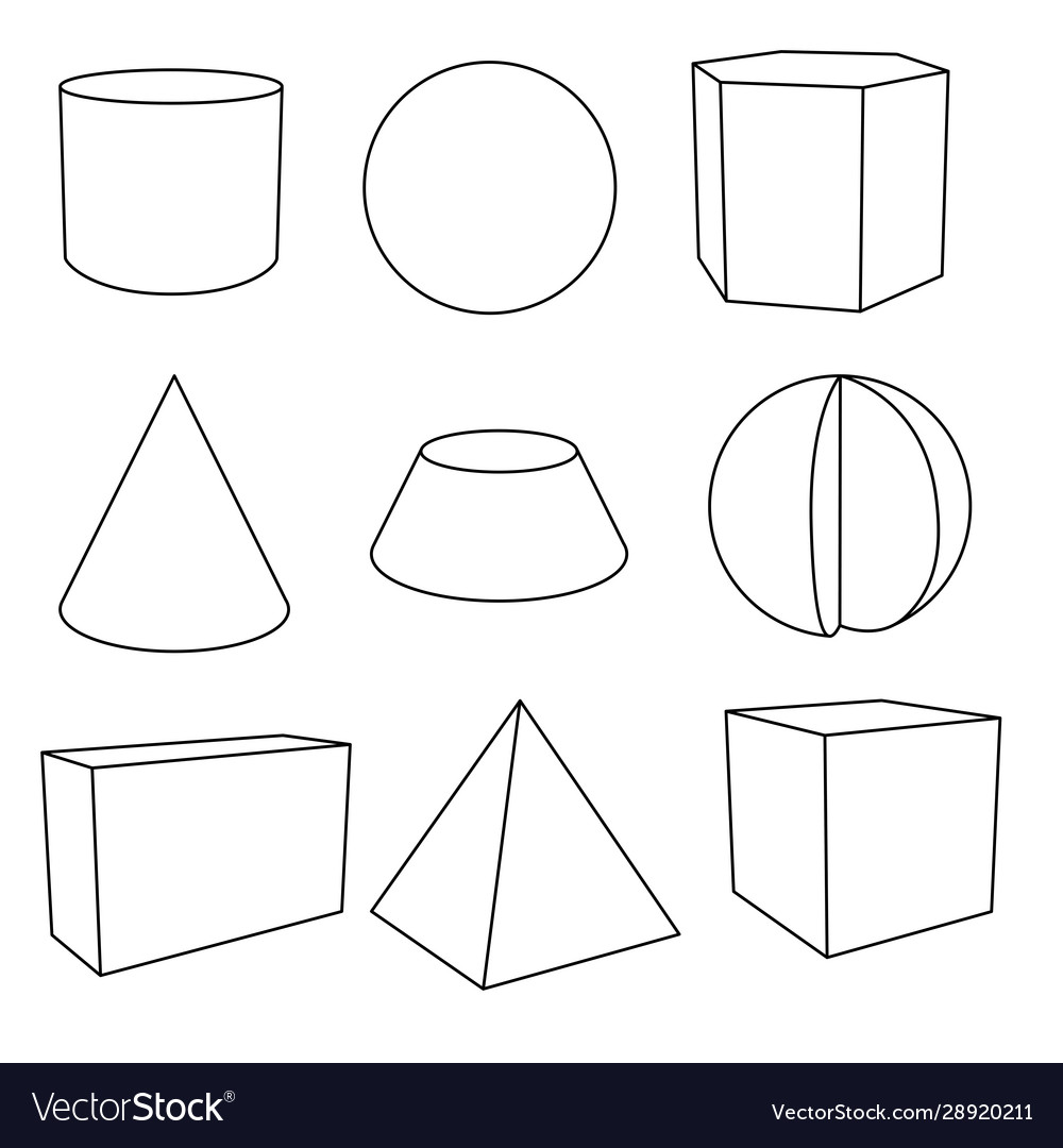 3d Geometric Shapes In Flat Outlines Royalty Free Vector