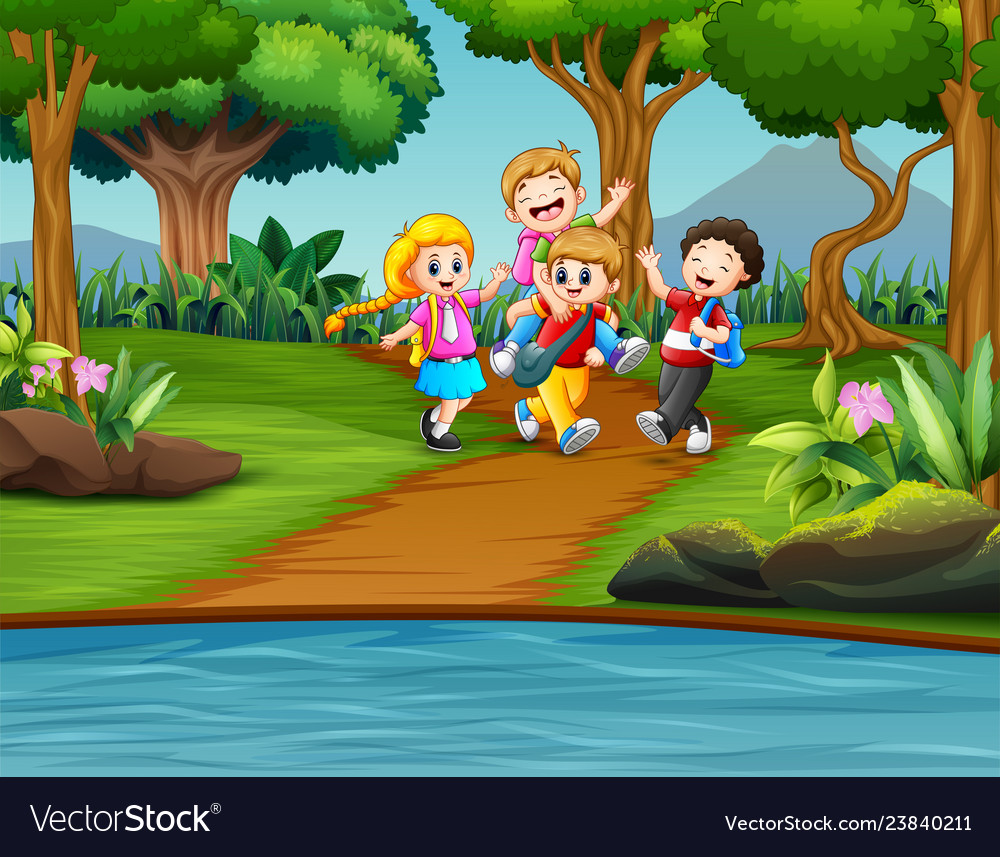 Cartoon children playing in park Royalty Free Vector Image