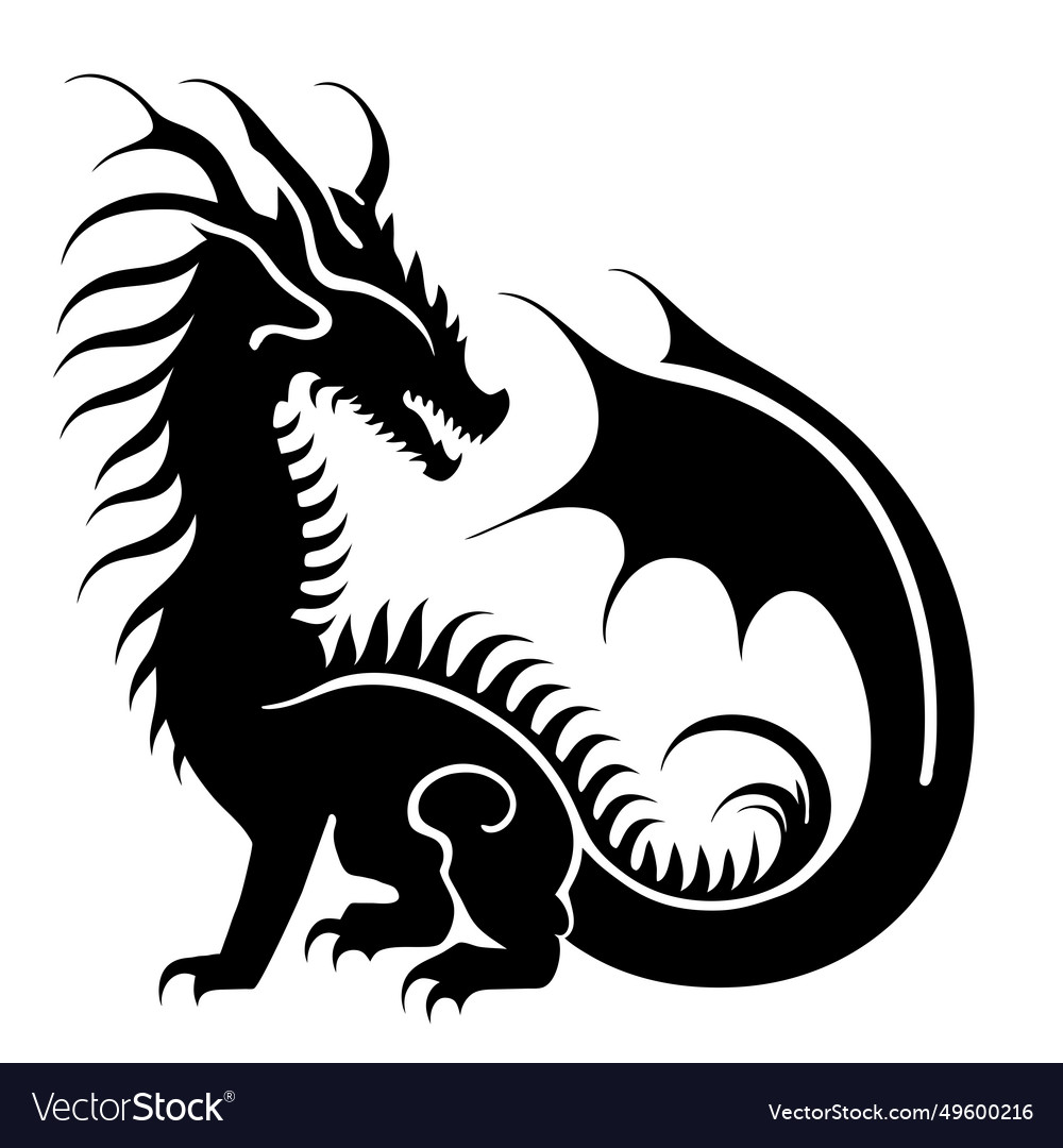 Black silhouette of a dragon on white Royalty Free Vector