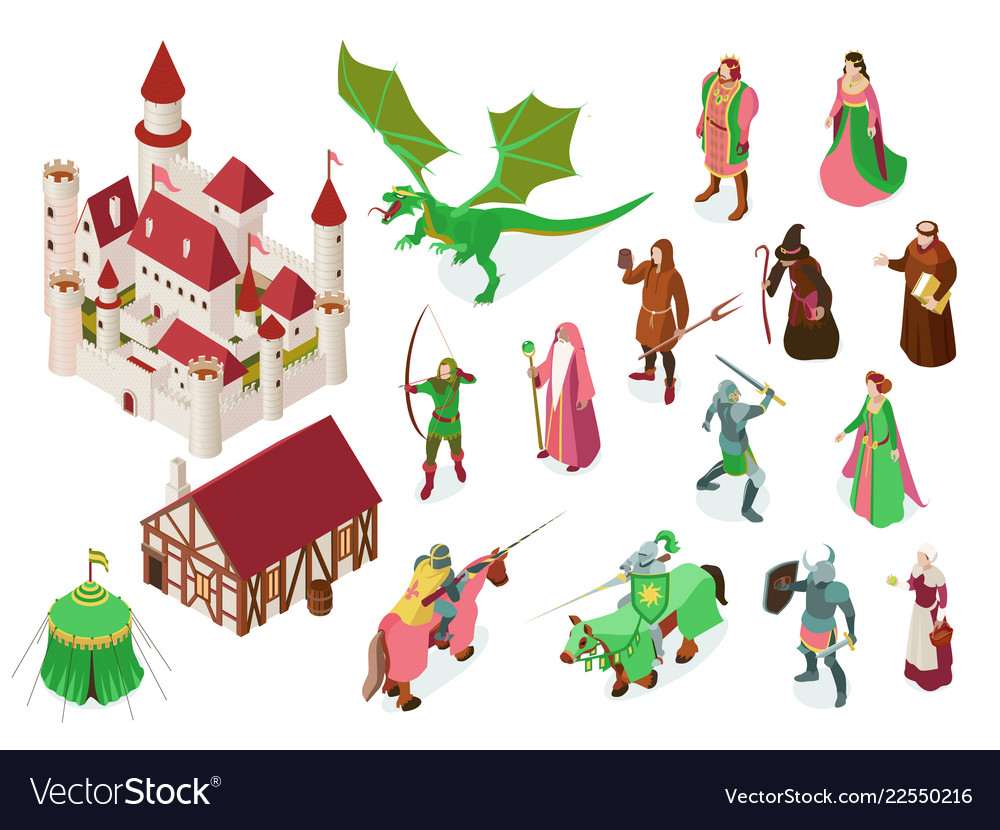 Medieval fairy tale isometric set Royalty Free Vector Image