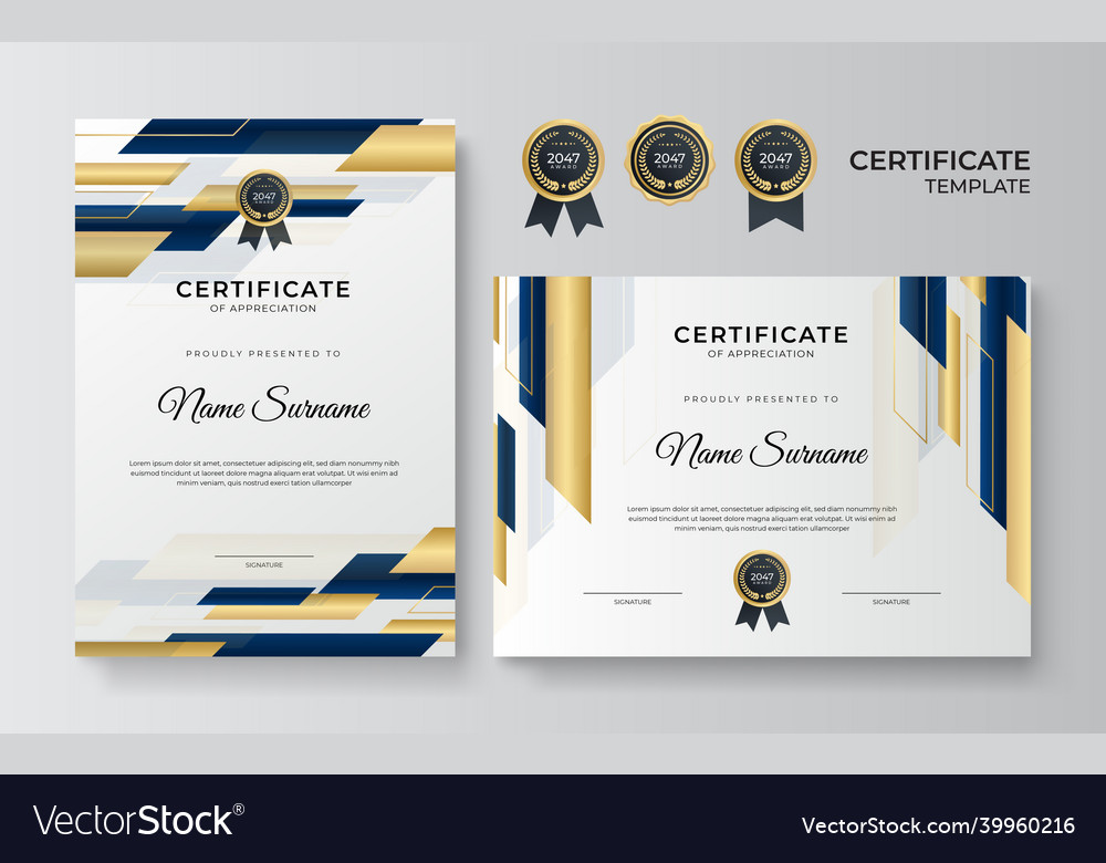 Modern Blue Gold Certificate Design Template Vector Image 1834