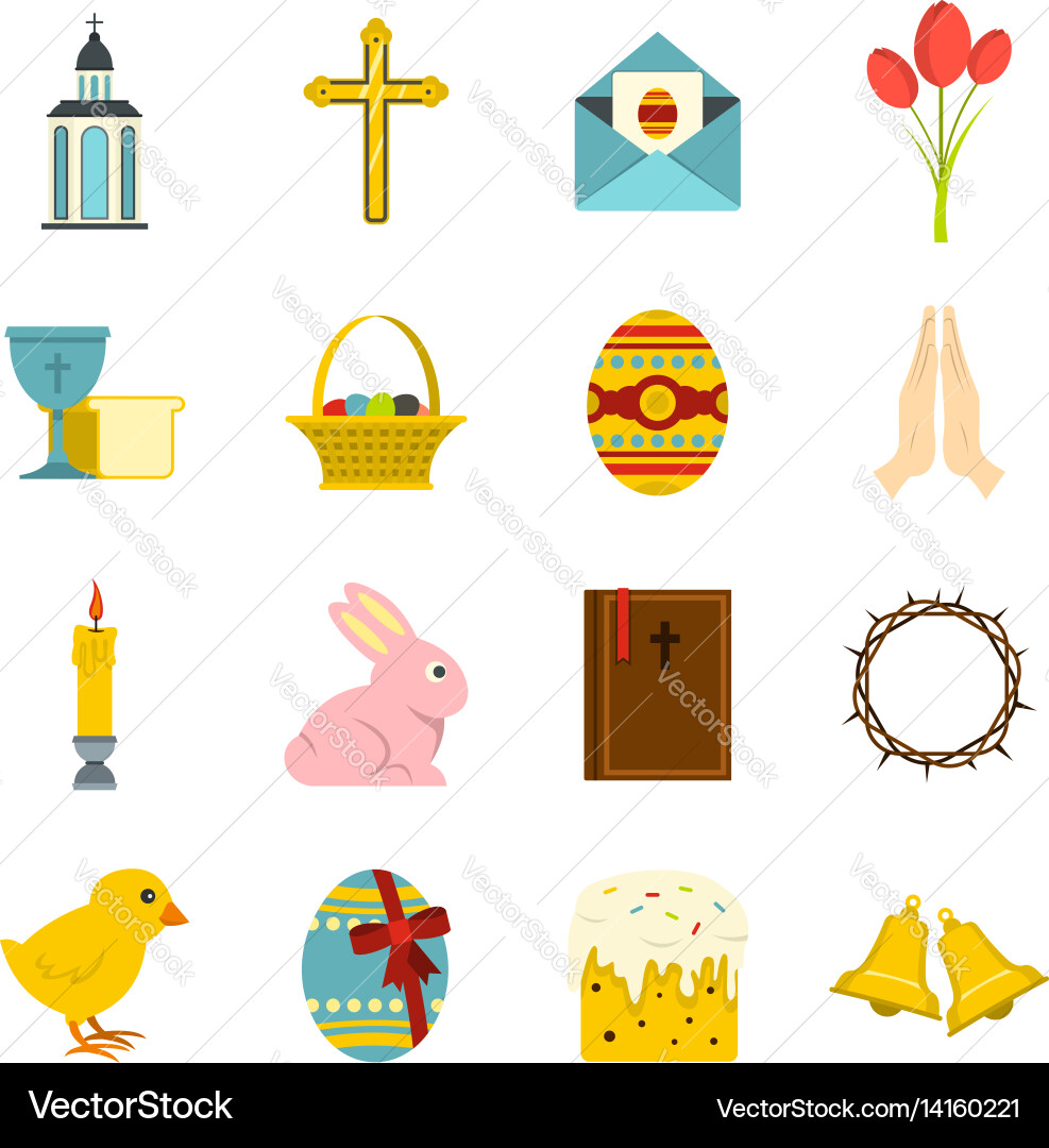 Easter items icons set in flat style Royalty Free Vector
