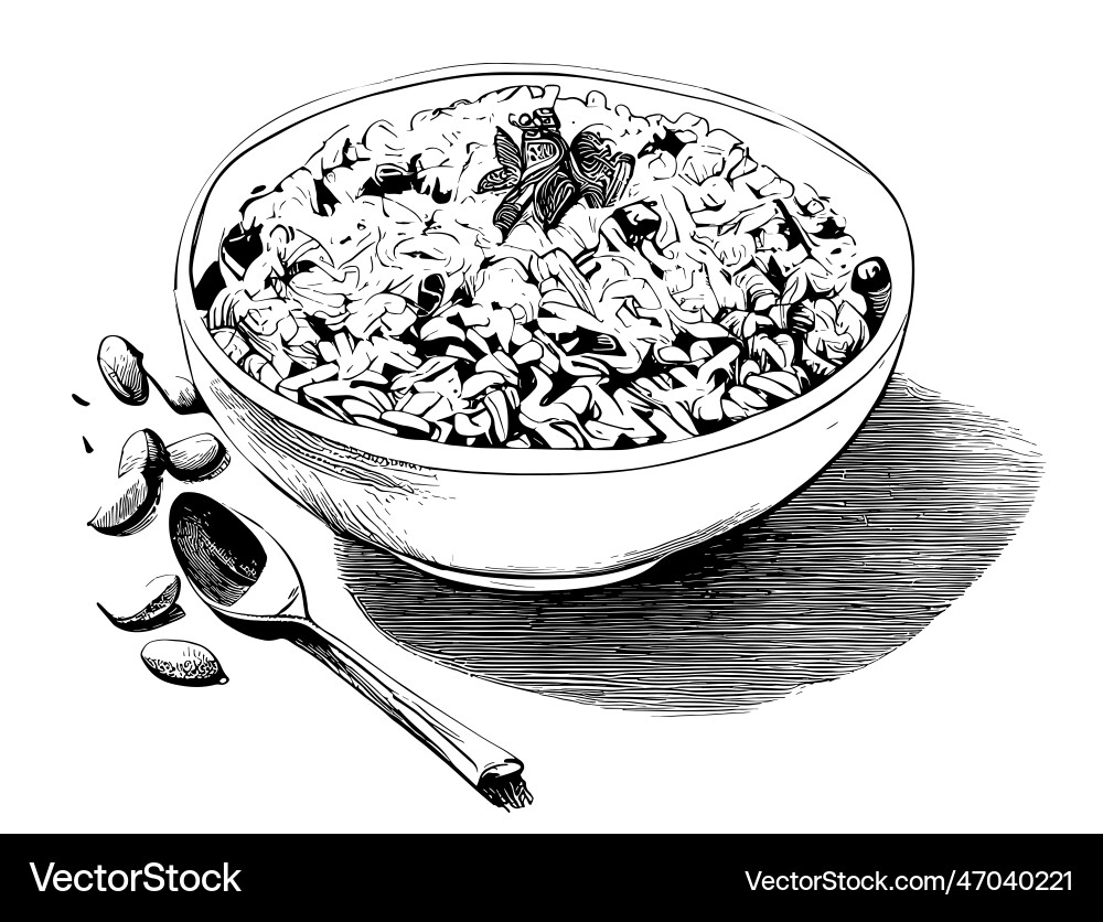 Pilaf rice with meat sketch hand drawn in doodle Vector Image
