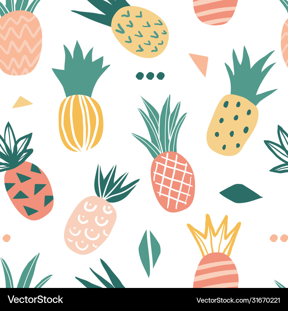 Seamless pattern with cute doodle pineapples hand Vector Image