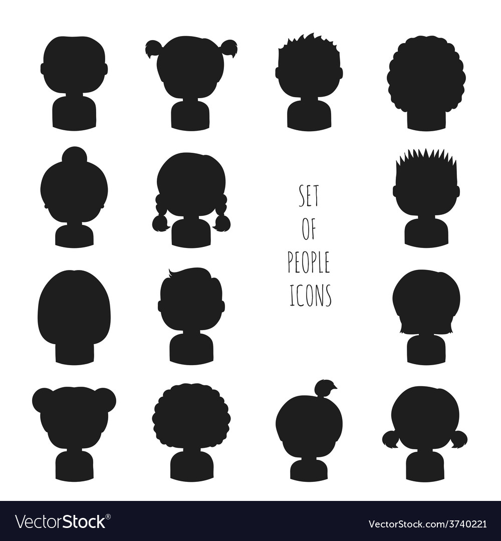 Set of monochrome silhouette people icons funny