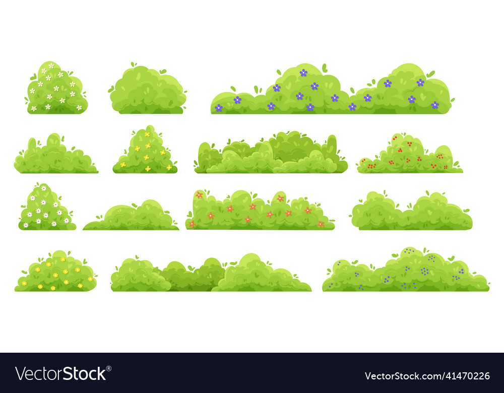 Green bushes with flowers cartoon forest and park Vector Image