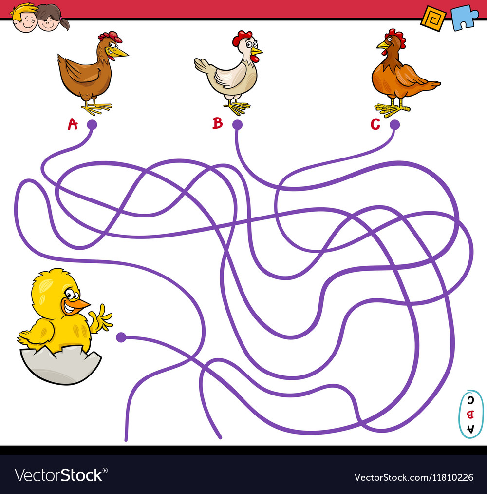 Path maze activity with chickens Royalty Free Vector Image