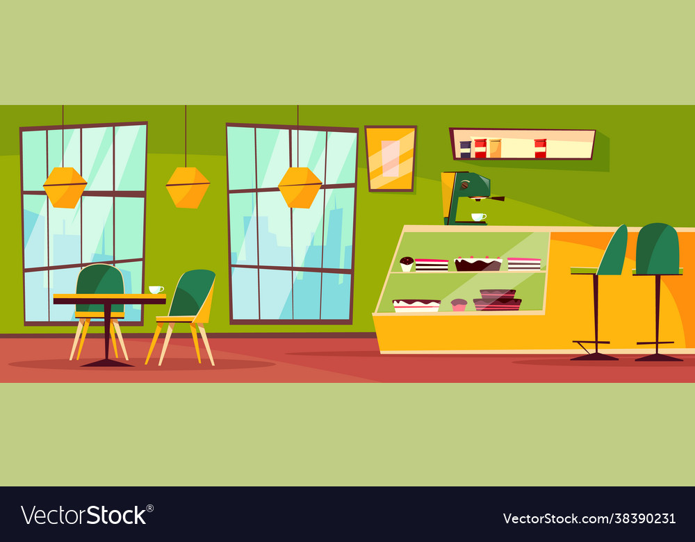 Cafe or cafeteria interior cartoon Royalty Free Vector Image