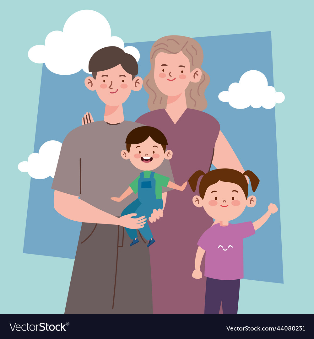 Korean family with clouds Royalty Free Vector Image