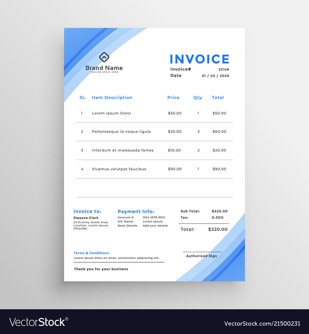 Minimal blue invoice template design