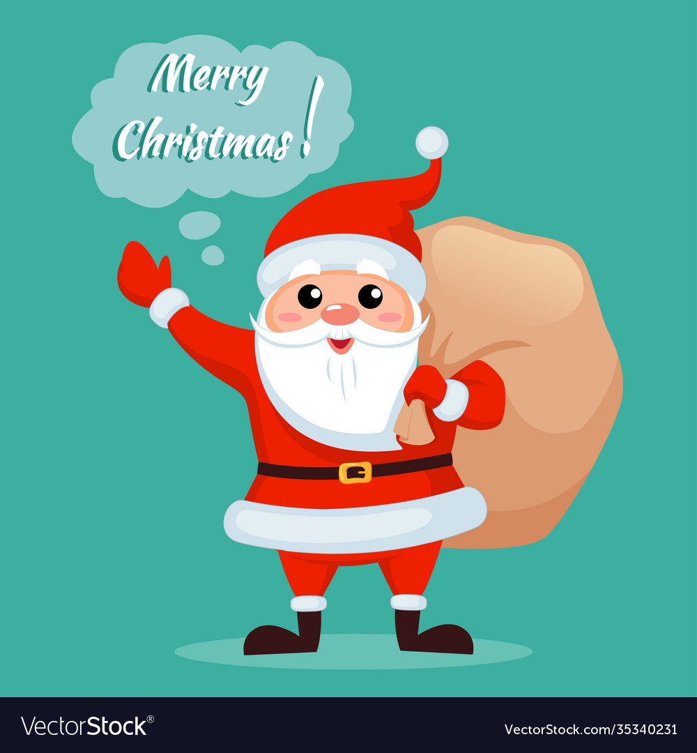 Santa claus with christmas gifts bag and saying Vector Image