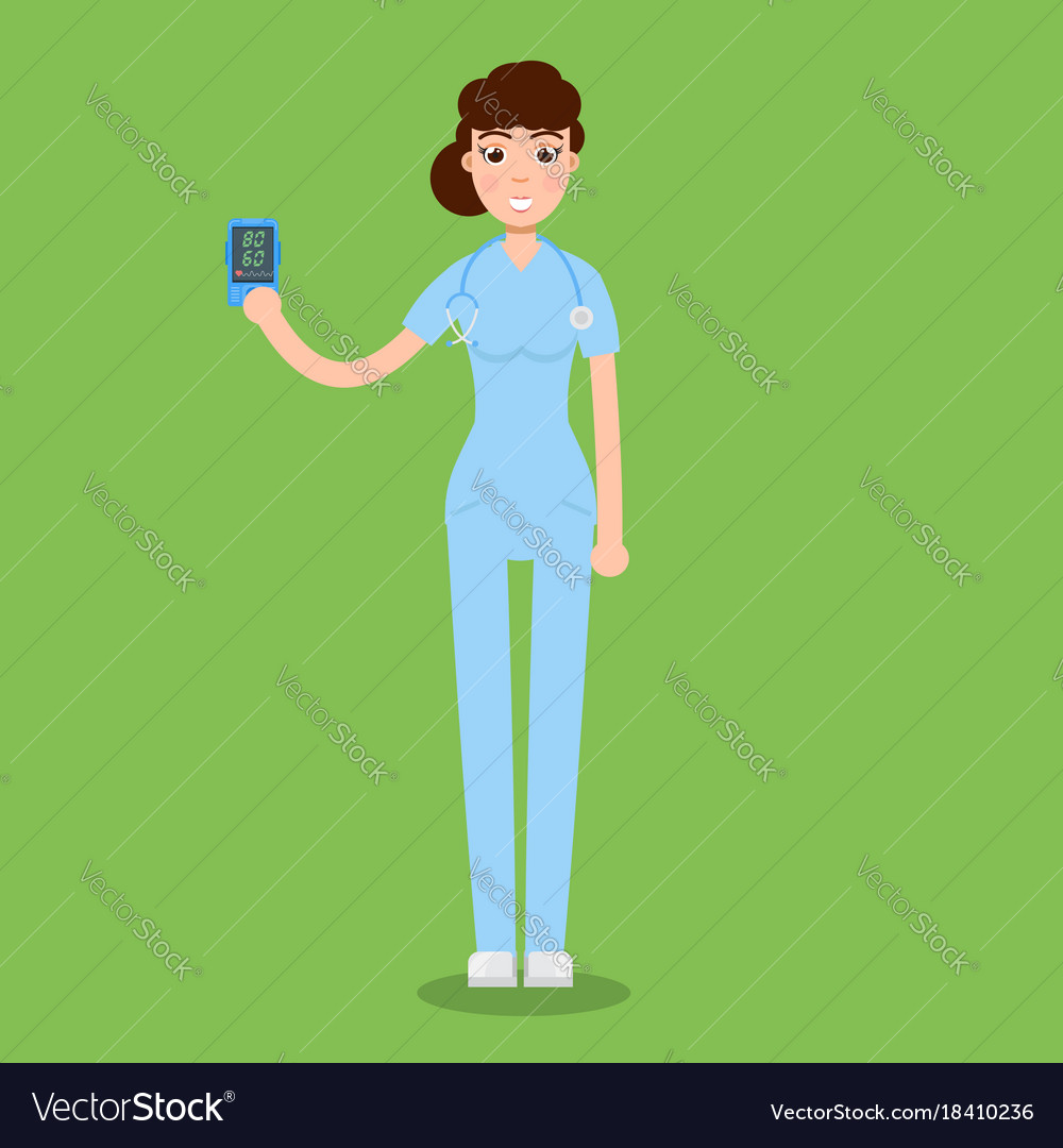 Doctor hold pulse oximeter in hand measuring Vector Image Doctor hold pulse oximeter in hand measuring Vector Image