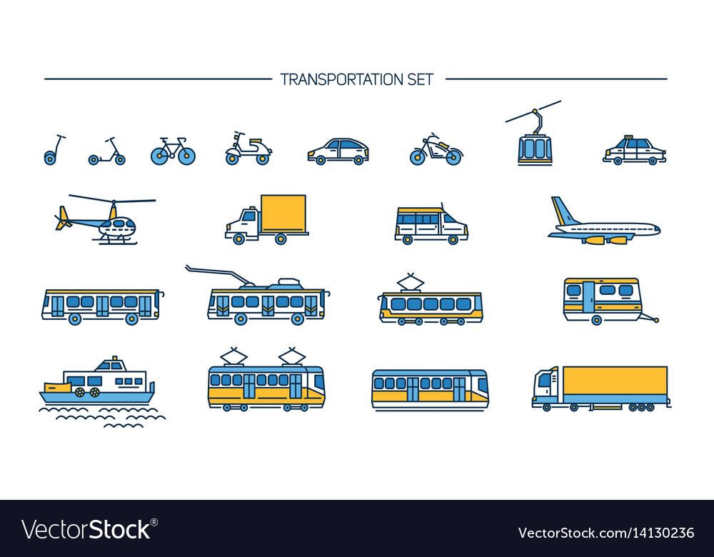 Lineart icon set with ground transport aviation