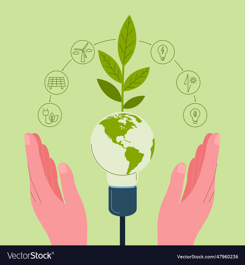 Save energy planet hands around the planet Vector Image