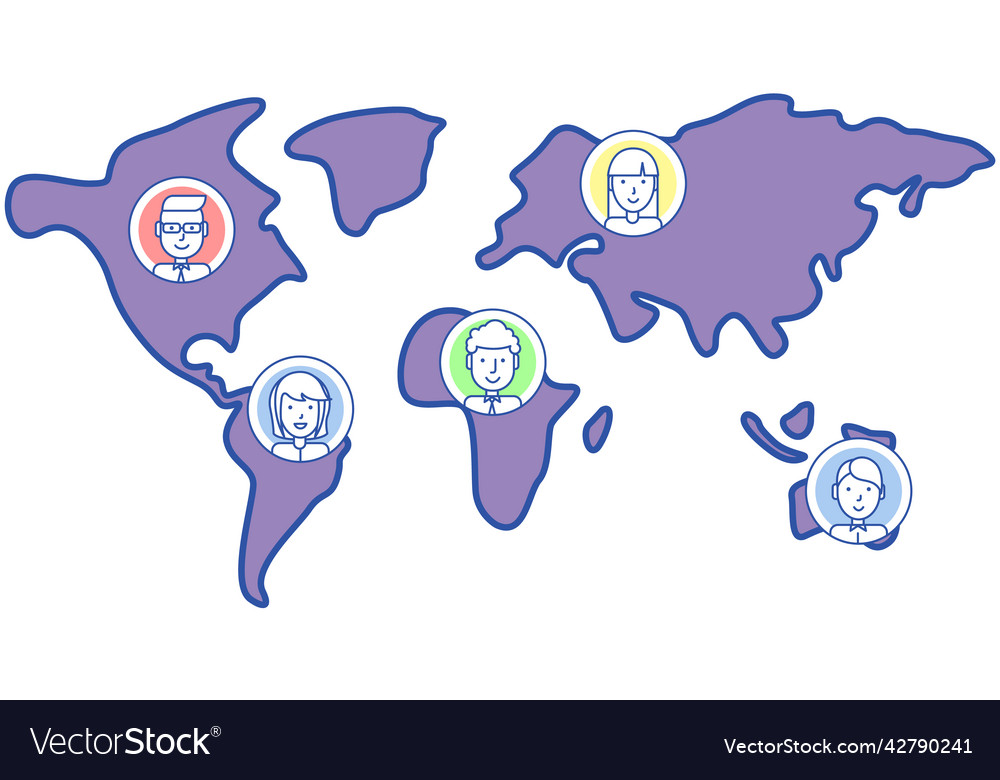 High detailed world map with user profile icons Vector Image