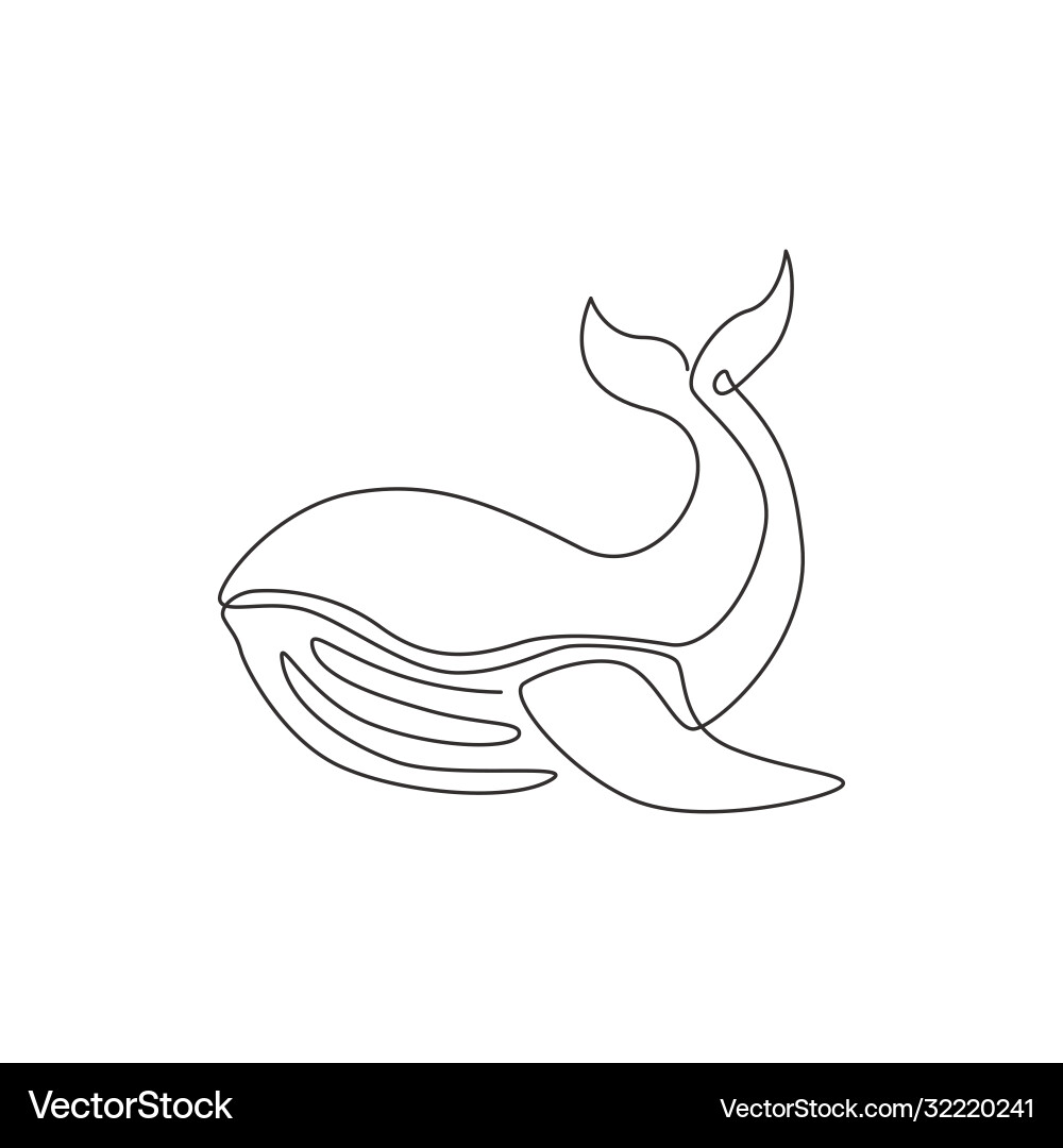 One Continuous Line Drawing Giant Whale Royalty Free Vector