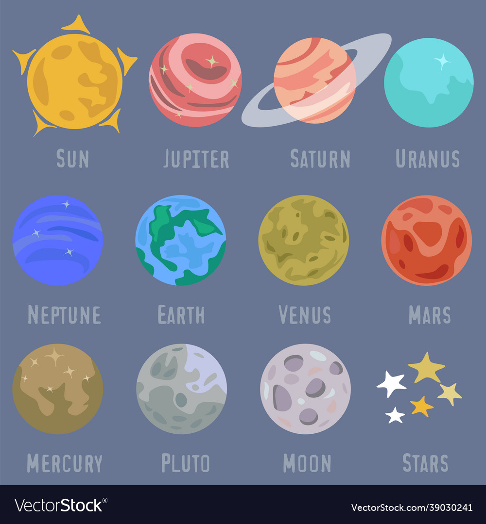 Set of colorful planets in solar system Royalty Free Vector