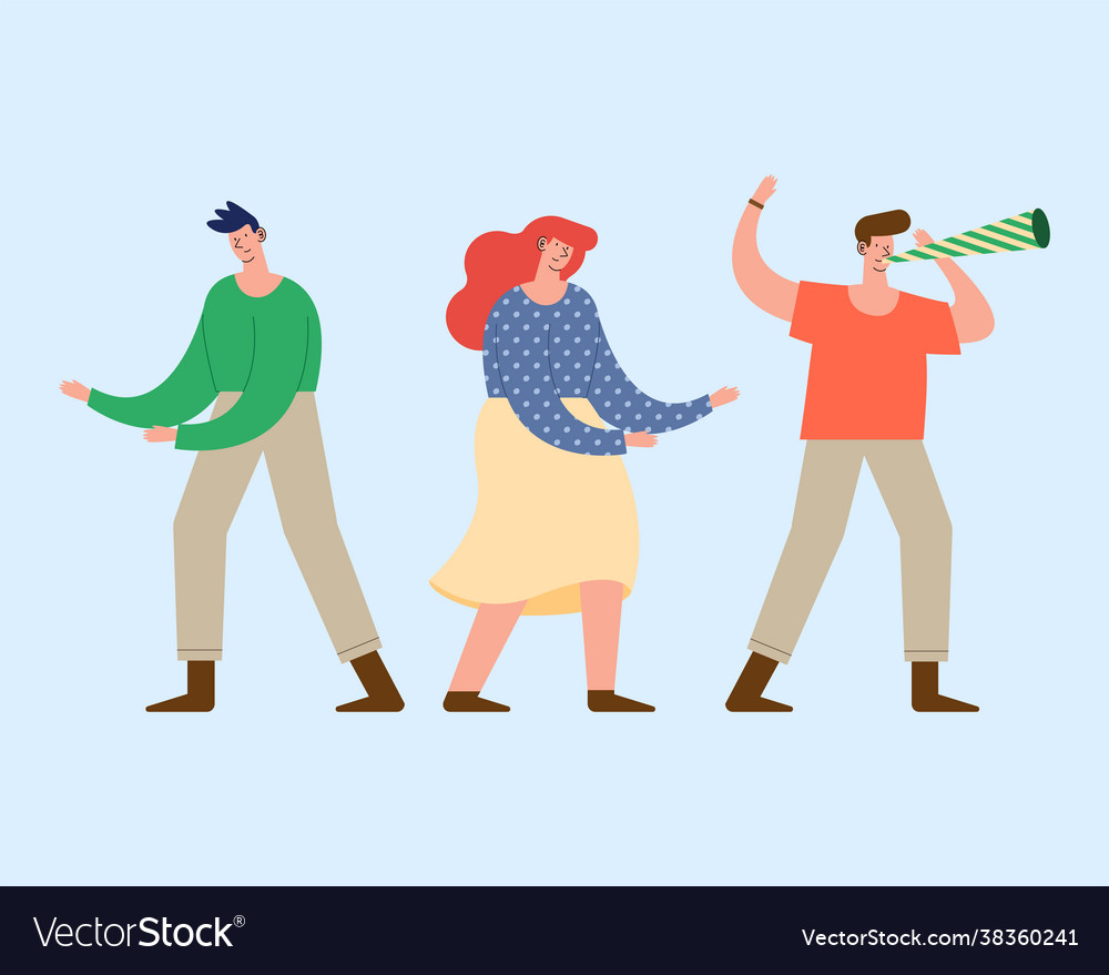 Three characters celebrating Royalty Free Vector Image