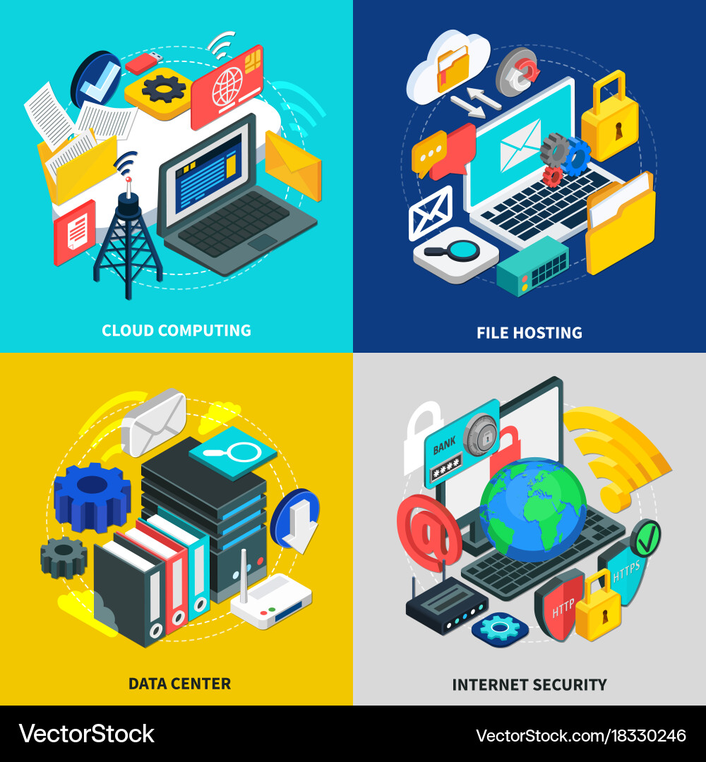 Cloud technology 2x2 design concept Royalty Free Vector