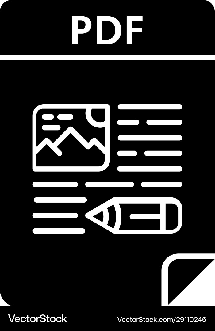 Pdf file glyph icon portable document format Vector Image
