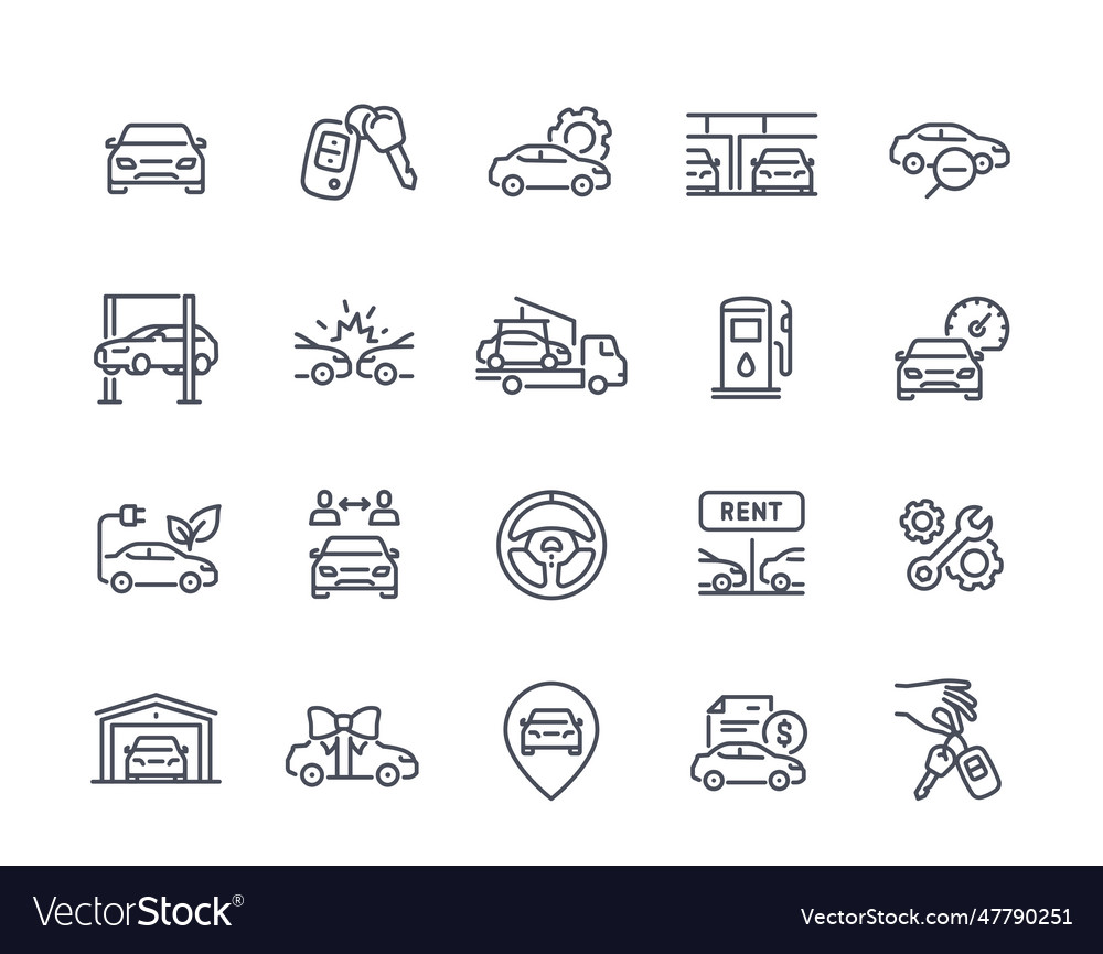 Auto Outline Icons Set Royalty Free Vector Image