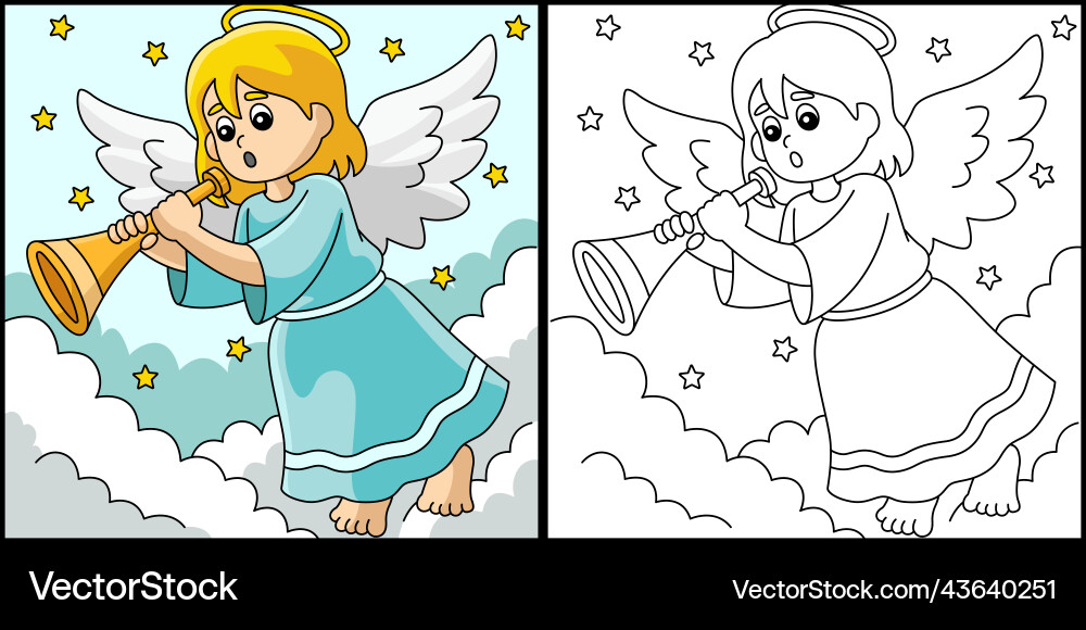 Christmas angel coloring page colored Royalty Free Vector