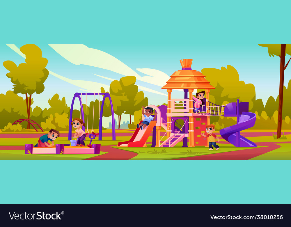 Children playing at playground in kindergarten Vector Image