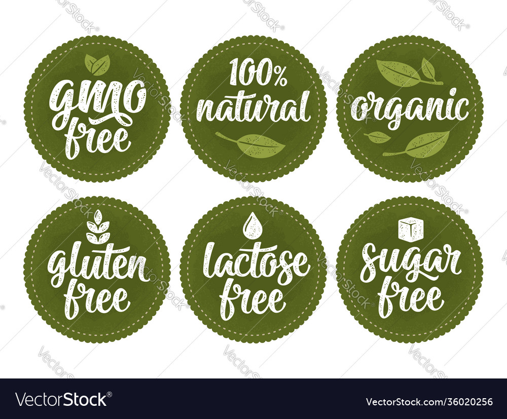 Set of Icons with Sign Meaning Absence of Sugar Gluten Stock