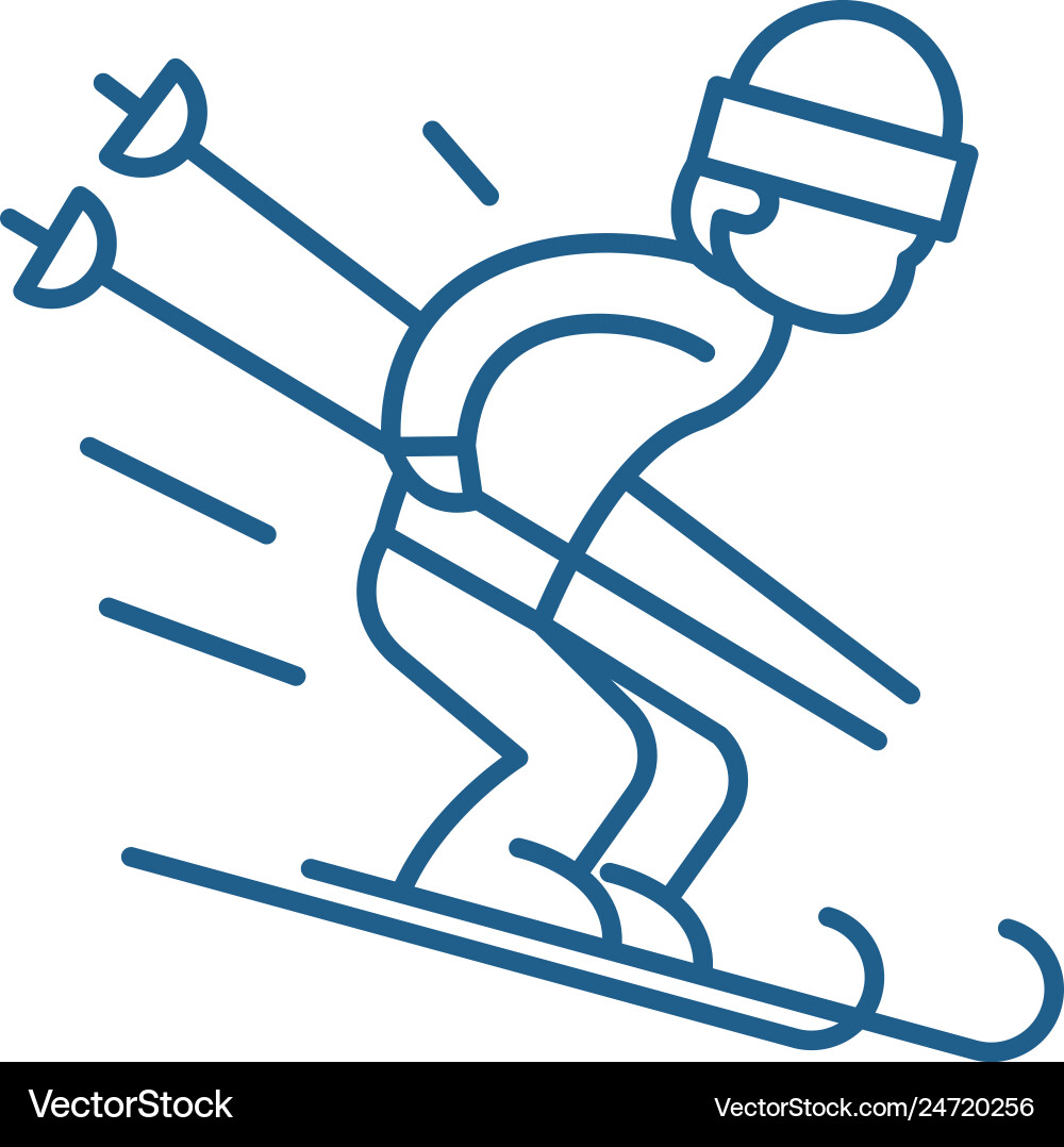 Snow skiing line icon concept flat Royalty Free Vector Image