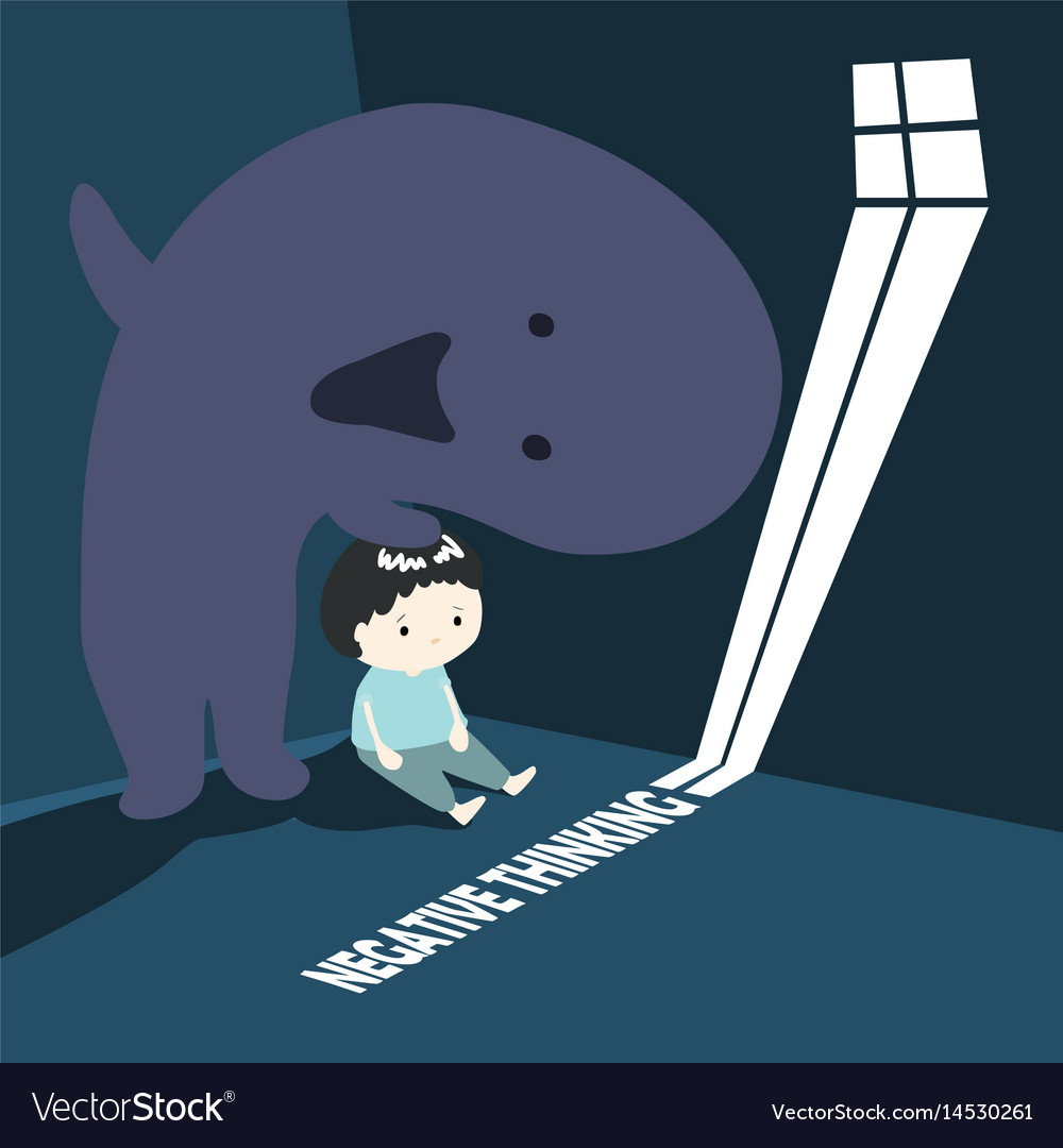 Boy with negative thinking monster cartoon Vector Image