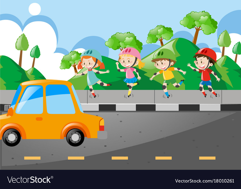 children-rollerskate-on-pavement-royalty-free-vector-image