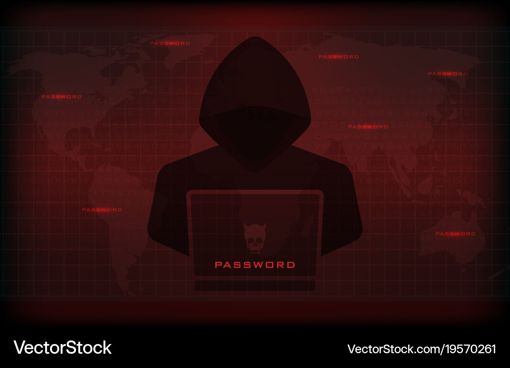 Hacker using laptop stealing confidential data Vector Image