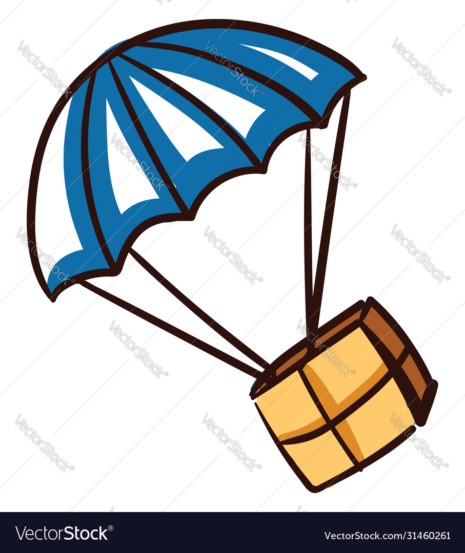 Parachute with box on white background Royalty Free Vector