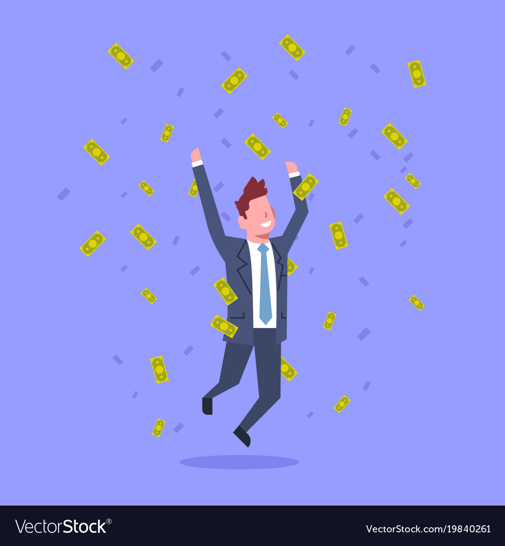 Successful business man jump throwing money rich Vector Image