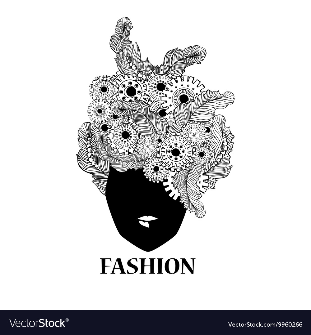 Concept Art With Stylized Ladies Hair Feathers Vector Image